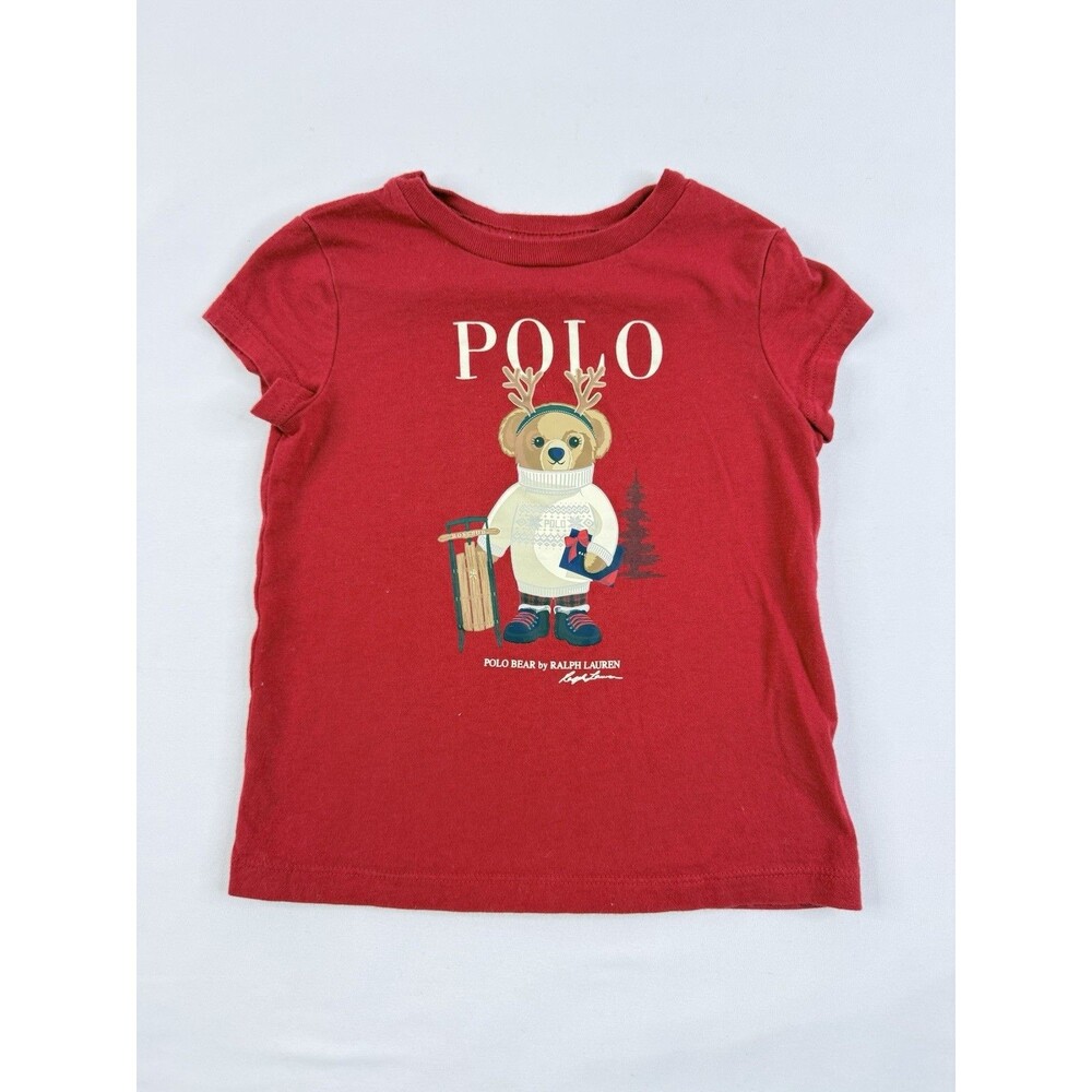 Polo Ralph Lauren Baby Girl Sz 3T Red Winter Polo Bear T-shirt Short Sleeve